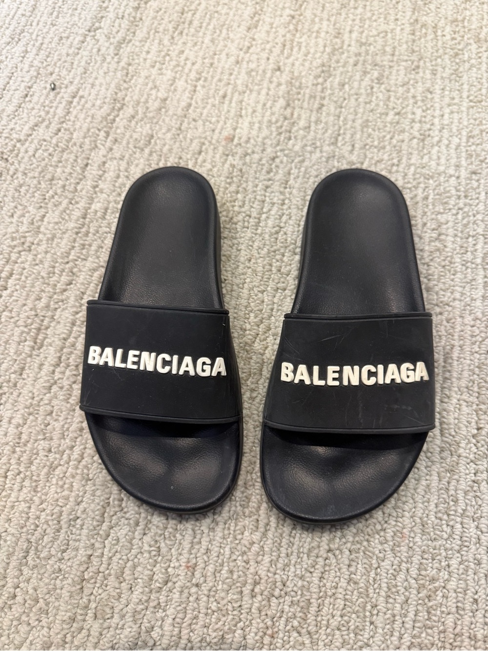 Balenciaga Black Slides with White Logo